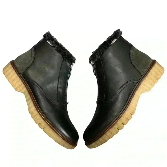 Pikolinos Leather Chelsea Boots Zip Up Faux Fur Trim In Black NWOT - Picture 2 of 12